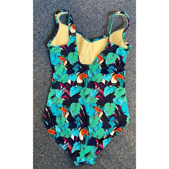 Miraclesuit Bathing Suit Swim One Piece Green Blue Tucan Tropical Size 12 - Picture 2 of 4
